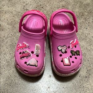 Kids Pink CROCS with Barbie Charms
